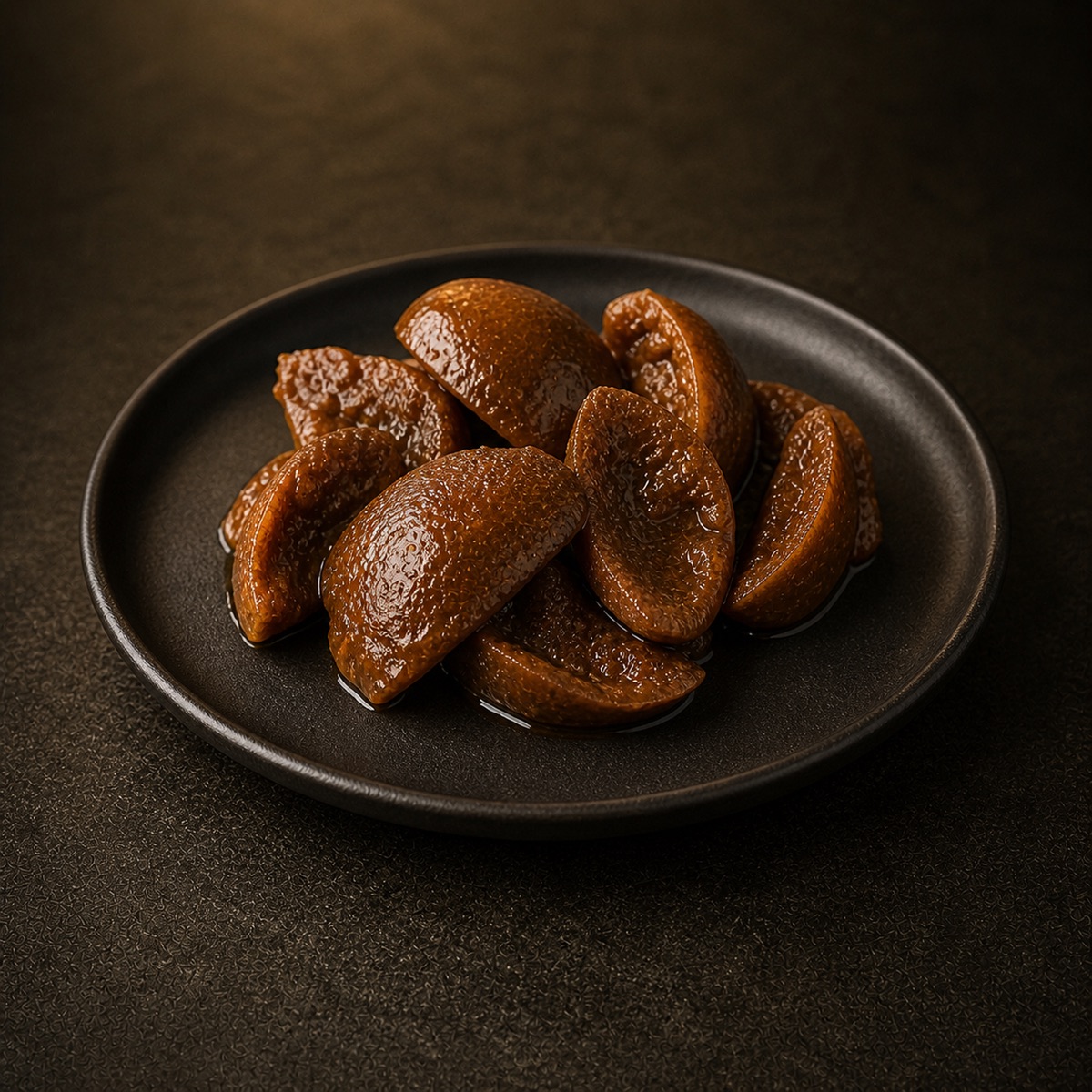 Classic Lanka lime pickle wedges served on a dark plate